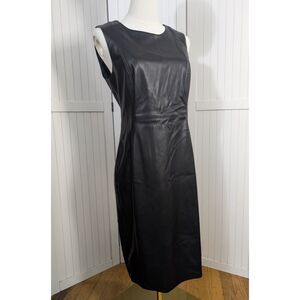 Calvin Klein Black Faux Leather Sheath Dress Sleeveless Midi Size 8